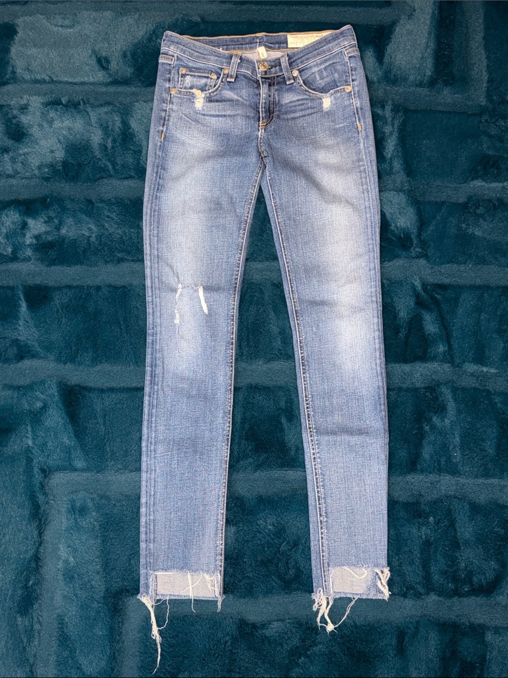 rag & bone light blue distressed skinny jeans